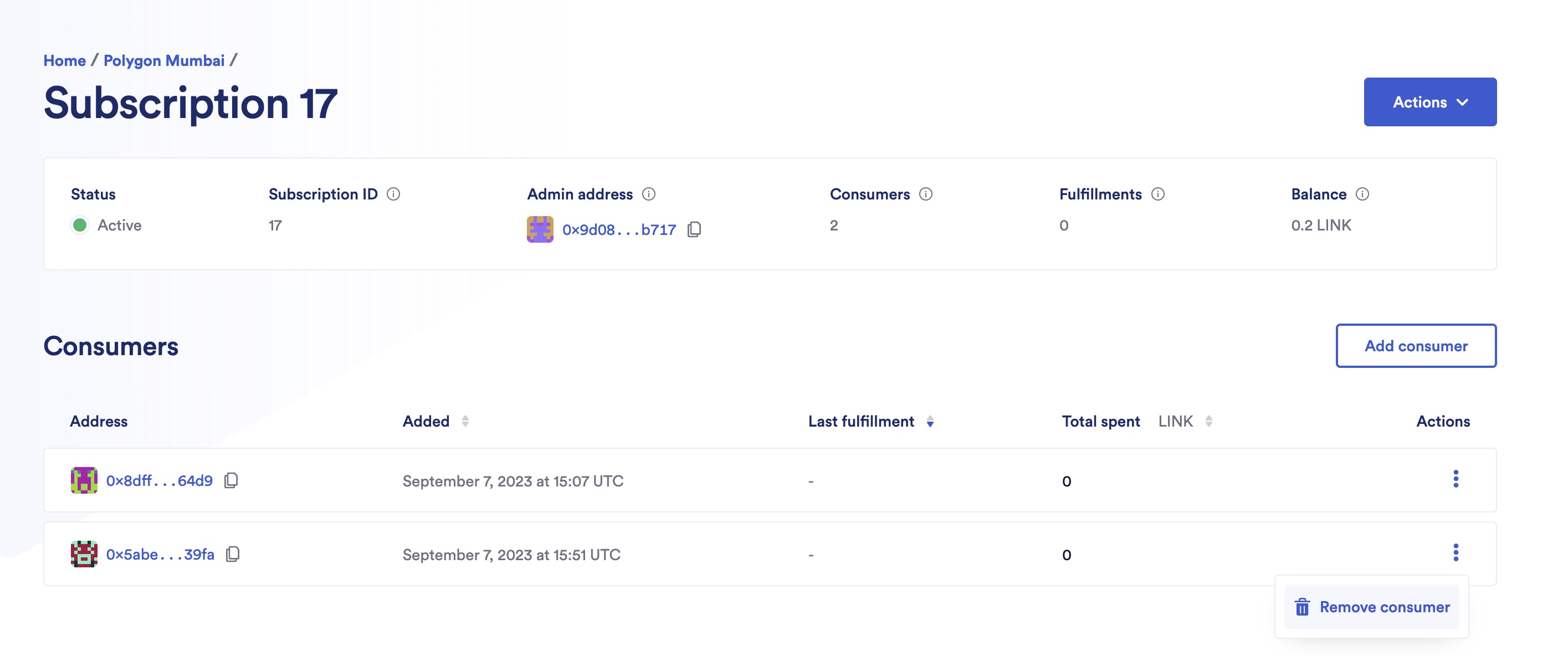 Chainlink Functions remove consumer